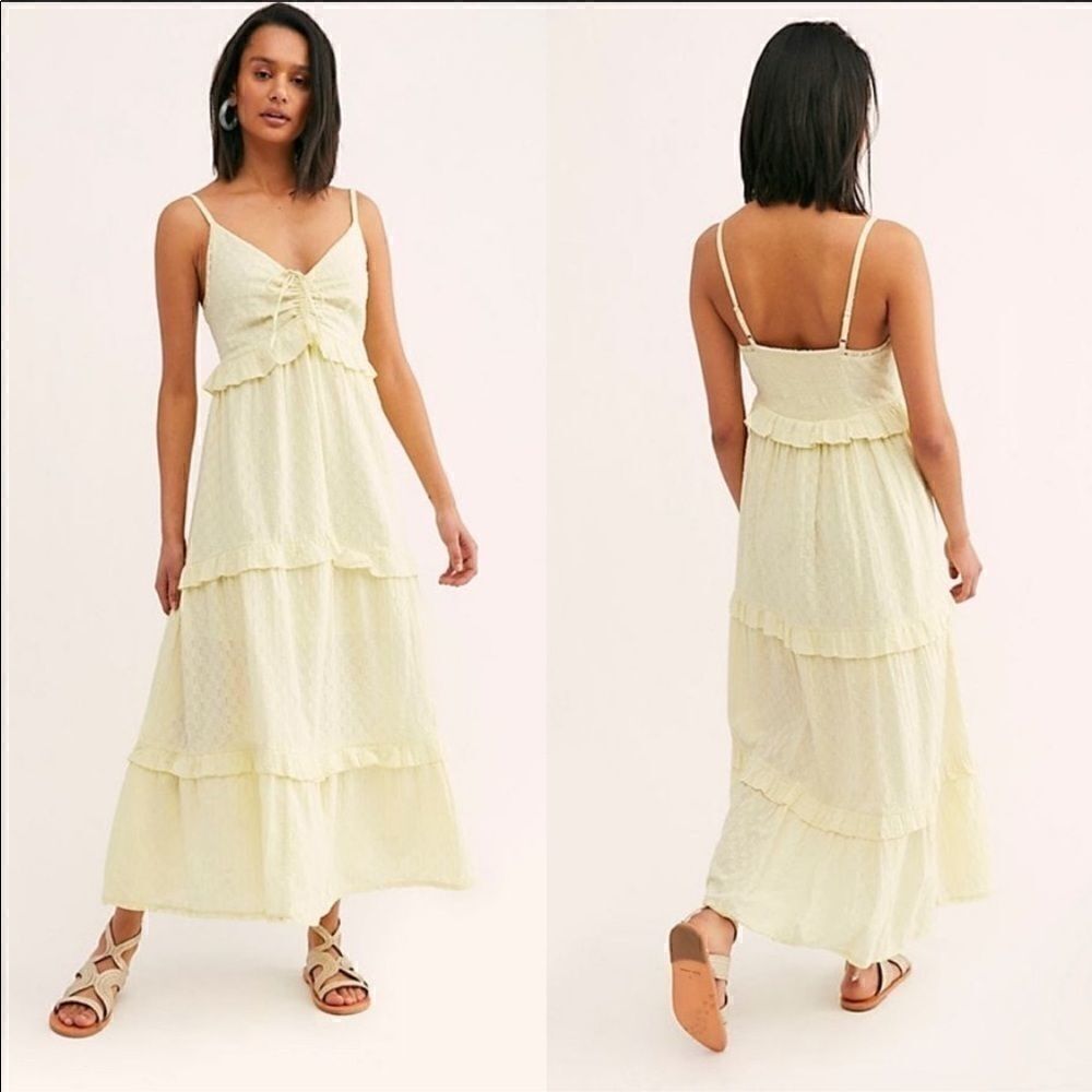 Free People Maxi Dress Lemondotted Swiss Size M
